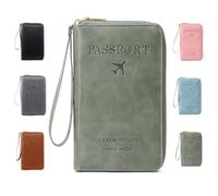 Rowgins Multi-functional Rfid Wallet, Slim Lightweight Leather Wallet Cover Case with Smooth Zipper and Partition, Secure Travel Essentials with Anti-Theft Protection (green*1)