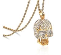 ROWIN&CO Gothic Skull Necklace for Men Chain Stainless Steel/18K Gold Plated Pendant with Cubic Zirconia | Biker Punk Hip Hop Jewelry 24inch Unisex Gift, L, Stainless Steel, Cubic Zirconia