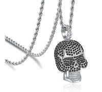 ROWIN&CO Gothic Skull Necklace for Men Chain Stainless Steel/18K Gold Plated Pendant with Cubic Zirconia | Biker Punk Hip Hop Jewelry 24inch Unisex Gift, L, Stainless Steel, Cubic Zirconia