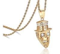 ROWIN&CO Gothic Skull Necklace for Men Chain Stainless Steel/18K Gold Plated Pendant with Cubic Zirconia | Biker Punk Hip Hop Jewelry 24inch Unisex Gift, L, Stainless Steel, Cubic Zirconia
