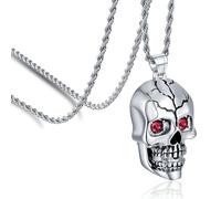 ROWIN&CO Gothic Skull Necklace for Men Chain Stainless Steel/18K Gold Plated Pendant with Cubic Zirconia | Biker Punk Hip Hop Jewelry 24inch Unisex Gift, L, Stainless Steel, Cubic Zirconia