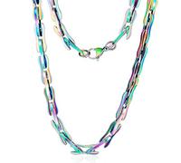 ROWIN&CO Handmade Men's Chain Stainless Steel 8mm Novelty Bone Paperclip Link Necklace Black/Blue/Rainbow Chains for Men Women Choker Jewelry Hip hop Miami Links 16"-30", 20 inch, Stainless Steel