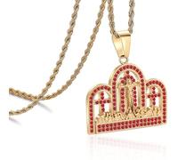 ROWIN&CO Stainless Steel Last Supper Jesus with His Disciples Pendant for Men Women Chain 24 Inch 18K Gold Plated Necklace with White/Red CZ Stone, L, Stainless Steel, Cubic Zirconia