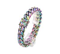 ROWIN&CO Stainless Steel Miami Cuban Link Bracelet for Men 15mm 18k Gold/Black/Silver/Rainbow Hip Hop Jewelry, Durable & Anti-Tarnish Cuban Chain, 8"-9.5" Inch, Pops Gifts For Fathers Boyfriends, Sons