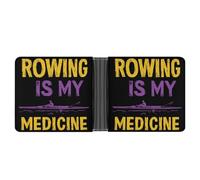 Rowing is My Medicine Bifold Wallet for Men Women Leather Wallets Compact Purse with Card Slots