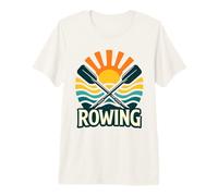 Rowing Sunset Oars Retro Boathouse Lake Training Design Premium T-Shirt