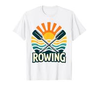 Rowing Sunset Oars Retro Boathouse Lake Training Design T-Shirt