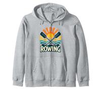 Rowing Sunset Oars Retro Boathouse Lake Training Design Zip Hoodie