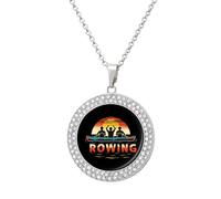 Rowing Team And Sunset 90s Round Pendant Necklace Diamond Edging Brilliant Personalized Jewelry Gifts for Women Silver-style