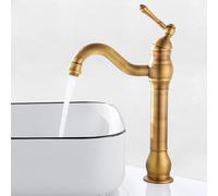 ROWINNAO Bathroom Tap, Taps, Tall Antique Brass, Retro Gold Washbasin Tap, High, 360° Swivelling Single Lever Mixer Tap, Antique Bathroom Faucet, Washbasin, Bathroom, Cold and Hot Water Available