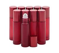 Rowiz 10PCS 10ml Red Frosted Glass Roller Bottle Essential Oil Roller Bottles Set With Stainless Steel Balls And Anodized Aluminum Screwcap For Perfume & Aromatherapy Oils