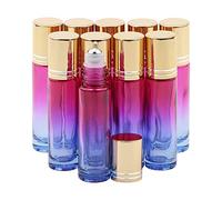 Rowiz 10pcs Essential Oils Roll on Bottles,10ml Refillable Empty Glass Rollerball Bottles with Golden Cap for Homemade Perfume Fragrance Aromatherapy Oils, Rose Blue Gradient