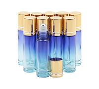 Rowiz 10pcs Essential Oils Roll on Bottles,10ml Refillable Empty Glass Rollerball Bottles with Golden Cap for Homemade Perfume Fragrance Aromatherapy Oils, Blue Gradient