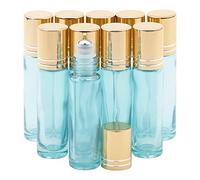 Rowiz 10pcs Essential Oils Roll on Bottles,10ml Refillable Empty Glass Rollerball Bottles with Golden Cap,Perfect for Homemade Perfume Fragrance Aromatherapy Oils,Pearly Blue