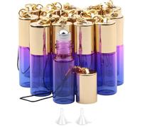Rowiz 15PCS 5ml Blue Gradient Color Glass Roll on Bottles Empty Sample Vial Essential Oil Glass Bottles with Stainless Steel Roller Balls and Golden Screwcap with Buckle