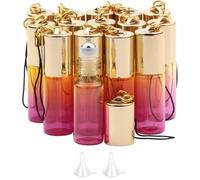 Rowiz 15PCS 5ml Yellow-Rose Red Gradient Color Glass Roll on Bottles UV Protection,Empty Sample Vial Essential Oil Glass Bottles with Stainless Steel Roller Balls and Golden Screwcap with Buckle