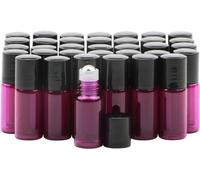 Rowiz 35PCS 3ml Colorful Glass Roll on Bottles Container with Stainless Steel Roller Balls and Black Screwcap for Essential Oil Lip Gloss Balms Perfume Aromatherapy(Rose red)
