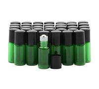 Rowiz 35PCS 3ml Colorful Glass Roll on Bottles Essential Oil Bottle with Stainless Steel Roller Balls and Black Screwcap (green)