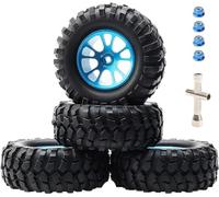 Rowiz 4Pcs 1/10 1/12 Off Road RC Wheels with Tires and Rims Spare Replacement Parts Accessory Foam Inserts 12mm Hex Hub Width 1.45" (37mm) OD 3.77"(96mm), Blue