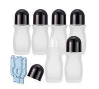 Rowiz 50ml Frosted Clear Glass Roller Bottle 6 Pack Refillable Roll On Bottles for Essential Oils and Deodorant with 2 pcs Openers Empty Glass Roller Ball Deodorant Container (Black Cap)