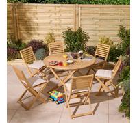 Rowlinson Ashdown Folding 6 Seat Round Dining Set with Cushions, Brown