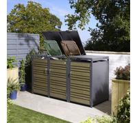 Rowlinson Chelsea Triple Bin Store 3x240L Lockable Steel Oak Effect Wheelie Shed