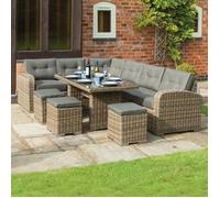 Rowlinson Natural Weave Rattan Corner Dining Set | Adjustable Height Table | 5 Piece