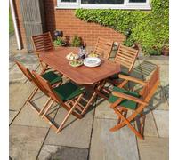 Rowlinson Plumley 6-Seater Dining Set, Eucalyptus Hardwood, Green Cushions, Brown
