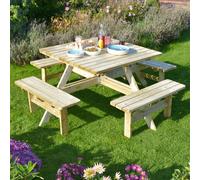 Rowlinson Square Picnic Table – 8-Seater – Natural Timber – Brown