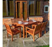 Rowlinson Willington Rectangular Table 6 Seat Set, Brown