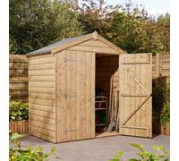 Rowlinsons 4 x 6 Ft Double Door Shiplap Apex Shed - Timber, L127 x W194 x H220 cm in Brown Rowlinsons Brown