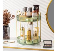 ROWNYEON Makeup Organiser 360 Rotating,Spinning Skincare Cosmetic Organiser 2 Tier Large Spinny Make Up Storage Organiser Shelf for Perfume, Vanity,Dresser, Bedroom, Bathroom,Toiletry(Green)