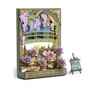 ROWOOD 3D Wooden Puzzle with LED Light, Monet Water Lily DIY Art Kit | 3D wooden puzzle with warm LED, Monet water lily art piece, for adults and teens, tabletop decor, gift for art lovers