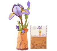ROWOOD Artificial Flowers Purple Iris, 3D Puzzle DIY Wooden Flower, Model Kits to be Assembled, Craft Kit for Adults Kids, Romantic Home Décor, Valentine Toy Gift Kit