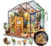 ROWOOD Doll House Kit Greenhouse with LED Light, Cathy's Flower House | Miniature room wooden model building kit for adults Christmas birthday craft lovers 3D ship model kit