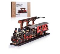ROWOOD Steam Train 3D Puzzle, Wooden Train Model Kits for Adults to Build, Vintage Construction Craft Model Building Set, DIY Christmas and Birthday Gifts for Men Boys