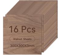 ROWOOD Walnut Plywood Sheets 16PCS 300x300x3mm Laser Engraving Materials Plywood Board for Model Making DIY Wooden Crafts Ideal for Laser Cutting Wood Burning Painting CNC