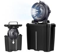 ROWXubau Portable Misting Fan with 11L Large Bucket for Outdoor Patios, 20000mAh Battery Operated Camping Fan with Hanging & Lighting, 3 Speed & 3 Spray Outlets, Rechargeable Fans for Fishing Garden