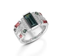 ROX Code Tourmaline & Diamond Ring 18ct Modern Exclusive Baguette cut Timeless Luxury Hallmarked - White Gold