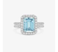 ROX Vow Aquamarine & Diamond Halo Ring Platinum Timeless Luxury Claw Set 950 Platinum