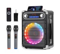 ROXAAN 60W Karaoke Machine for Adults Kids, Portable Bluetooth Speaker with Bass/Treble Adjustment, Shoulder Strap, Remote Control, 2 Microphones, LED Lights, PA System Support TF/USB/AUX, TWS, Guitar