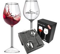 ROXANEPIG Shark Wine Glasses Set of 2,Red-Wine Glass with Shark Inside,Crystal Goblets Sharks Wineglass Novelty Great Gifts for Wedding, Anniversary, New Year, Christmas, Birthday Party