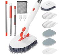 Roxanex 3-in-1 Bathroom Tub Tile Scrubber, 5 Scrubbing Brush, Upgraded Shower Cleaning Brush for Bathtub Floor Wall Kitchen Wetroom Car Baseboard, Extendable 130cm Long Handle