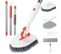 Roxanex 4-in-1 Bathroom Tub Tile Scrubber with 130cm Long Handle, 2-in-1 Window Squeegee Cleaner, 3 Scrubbing Brush, Upgraded Shower Cleaning Brush for Bathtub Floor Wall Baseboard