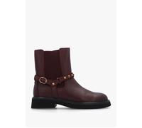 Roxanne Burgundy Leather Studded Strap Chelsea Boots - Burgundy Leather / 39