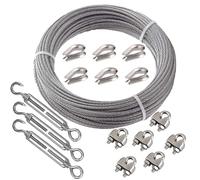 Roxanned 30m/3mm Stainless Steel Wire Rope Kit, Garden Wire for Climbing Plants with M5 Turnbuckle,Clamp Clip and Steel Thimble, for Deck Railing System,Outdoor Hanging Decoration, Garden Fence