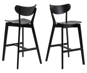 Roxby Bar Stools Set Of 2 Curved Wood with Backrest Matt Black -Scandi Kitchen