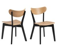 Roxby Curved Wood Scandi Dining Chairs, Set Of 2, In Oak And Black Rubberwood