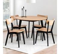 Roxby Round Dining Set - 4 Seater - 105cm - Oak and Black