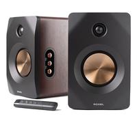 Roxel Nova Active Bookshelf Speakers, 100W RMS Stereo Sound, Wireless BT 5.4, HDMI ARC, Optical Input, Remote with LCD, Bass & Treble Control, for TV, PC, Gaming & Music (Walnut)